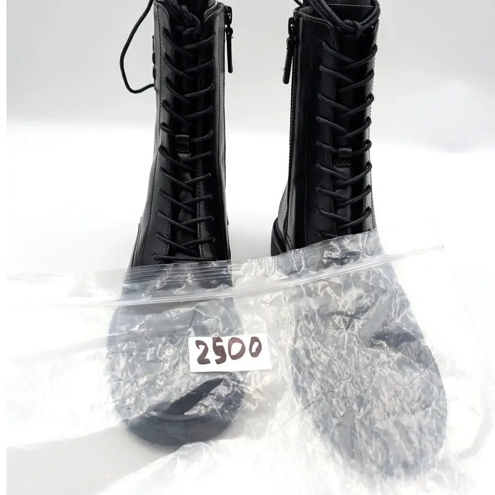 Tory Burch Double-T Lace-Up Combat Boots Women's Black Size US7M EU37.5